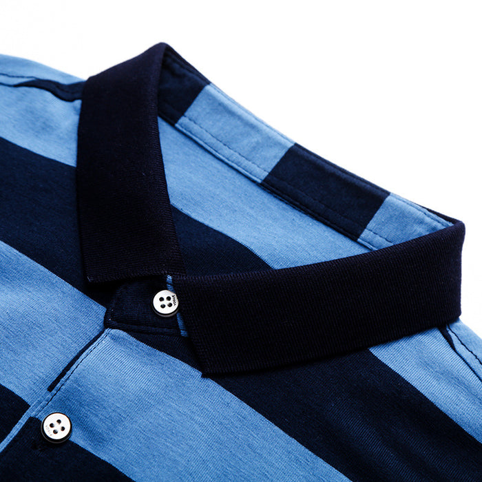 Men's Summer Lapel Short-sleeved T-shirt Cotton Striped Polo Shirt Business Casual Top