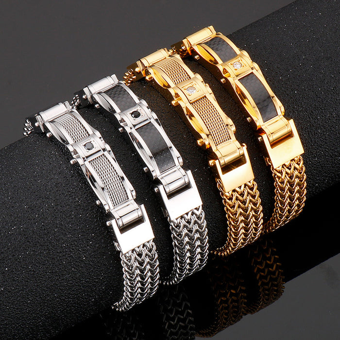 Men's Fashionable Gold Stainless Steel Diamond Bracelet