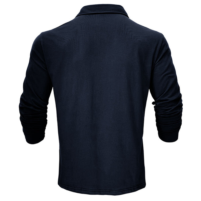 Men's Pure Cotton Long-sleeved Polo Shirt. Outdoor Autumn and Winter Lapel Men's T-shirt Solid Color