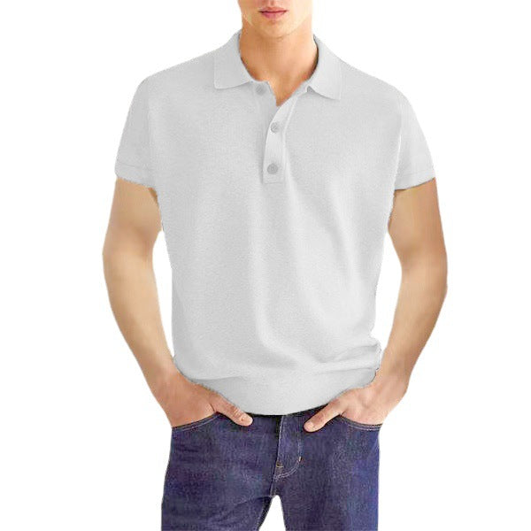 Short-sleeved V-neck Button Men's Casual Top Polo Shirt Man Summer Tshirt