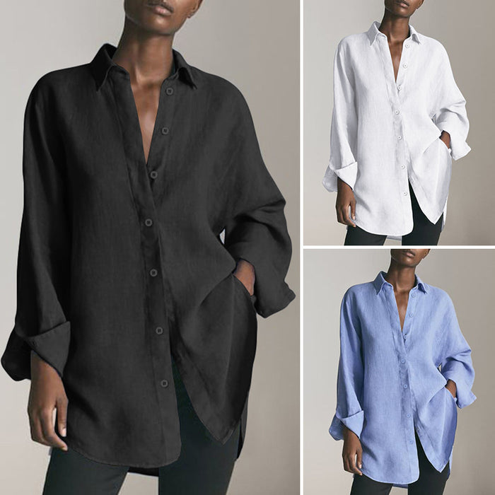 Women's Formal Vintage Shirt Button Down Tunic Oversized Loose Pullover Lady's Shirts
