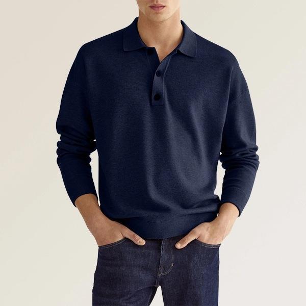 Spring Autumn Long Sleeve V Neck Button Men's Casual Top Polo Shirt Man Tshirts