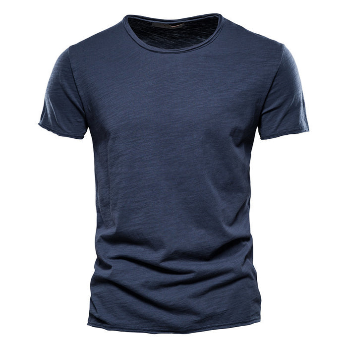 Men's Summer Solid Color Slub Cotton V Neck O Neck Short Sleeve T-Shirt Men's Tops