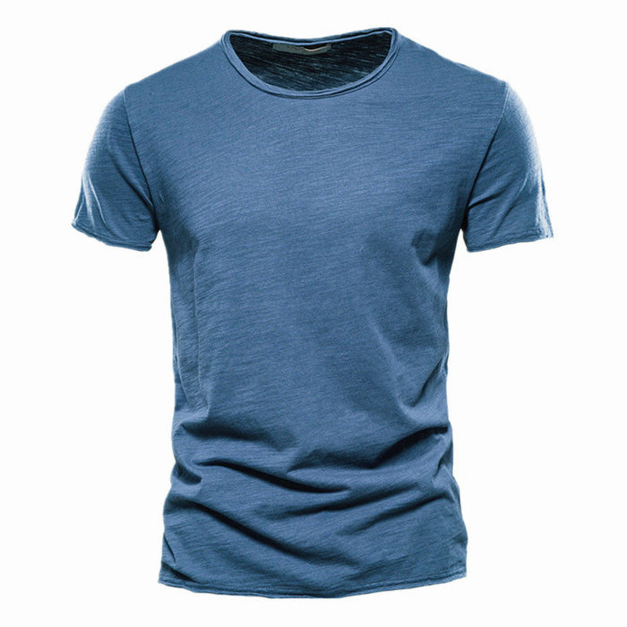 Men's Summer Solid Color Slub Cotton V Neck O Neck Short Sleeve T-Shirt Men's Tops