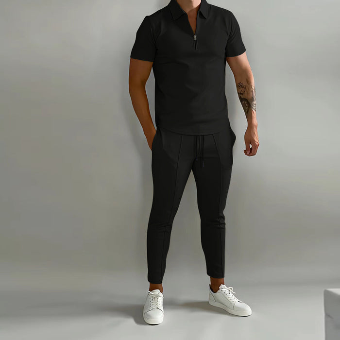 Men's Summer Clothing Trendy Youth Casual Sports Suit Polo Tshirt + Pant Set Hot Sales
