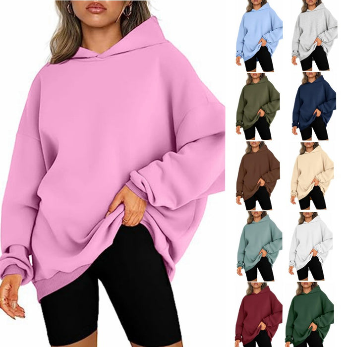 Women's Clothing Hot Style Hooded Pullover Oversized Loose Casual Velvet Sweatshirt Hoodie