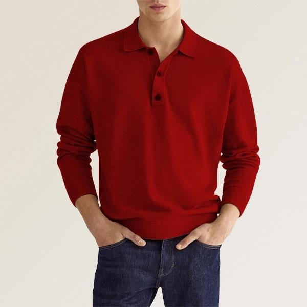 Spring Autumn Long Sleeve V Neck Button Men's Casual Top Polo Shirt Man Tshirts