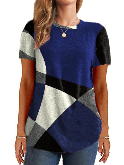 Geometric Multicolor Short Sleeve Printed Loose T-Shirt Women's Tops