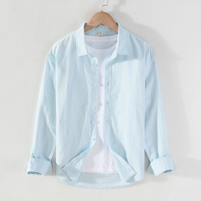 Men's Spring and Summer Linen White Long-sleeved Shirt Cotton and Linen Shirt Business Casual Shirt