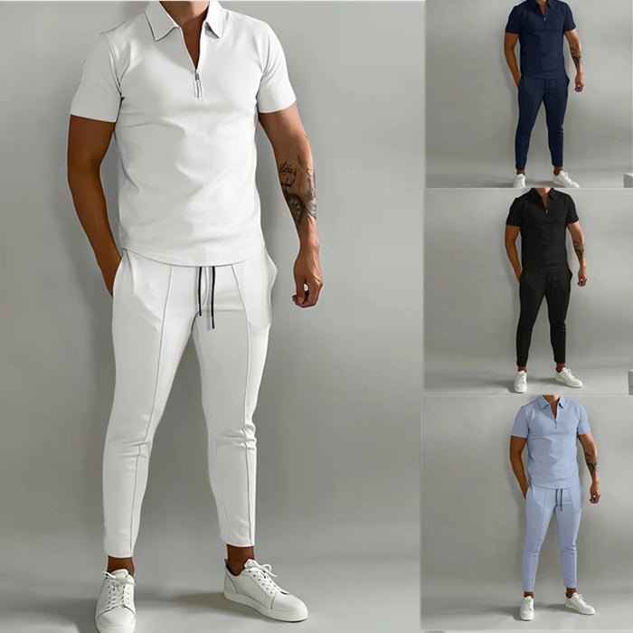 Men's Summer Clothing Trendy Youth Casual Sports Suit Polo Tshirt + Pant Set Hot Sales