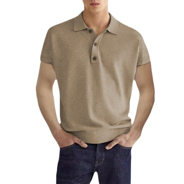 Short-sleeved V-neck Button Men's Casual Top Polo Shirt Man Summer Tshirt