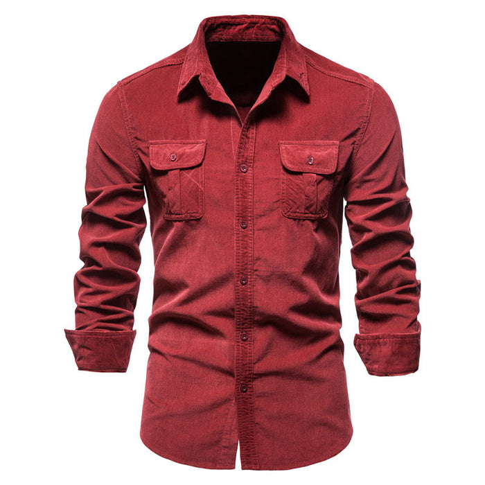 Men's Business Shirt Slim Fit Man Corduroy Casual Shirt Long-sleeved Autumn Cotton Jacket