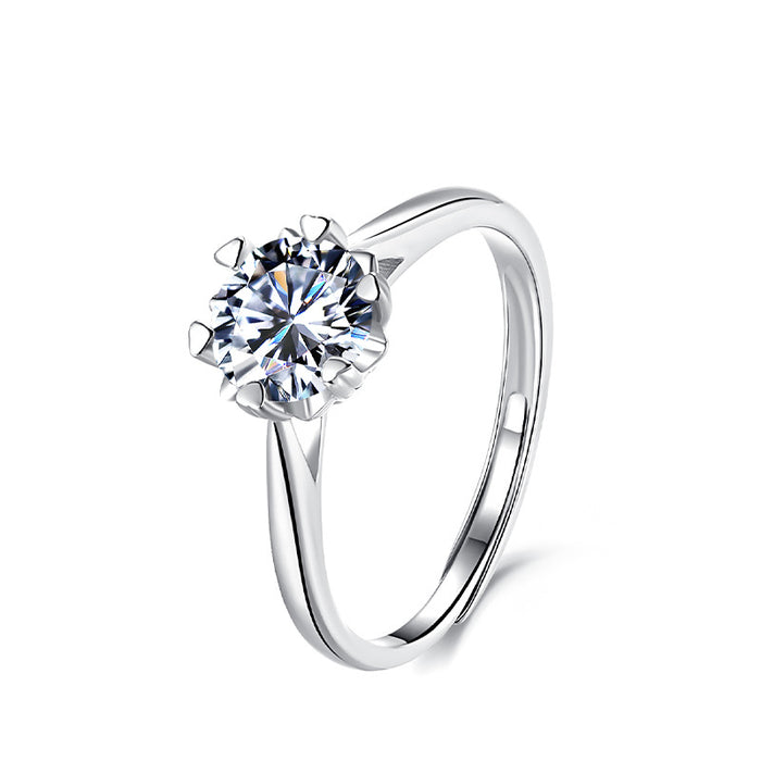 Classic Six Claw One Carat D Color Moissanite Sterling Silver Ring