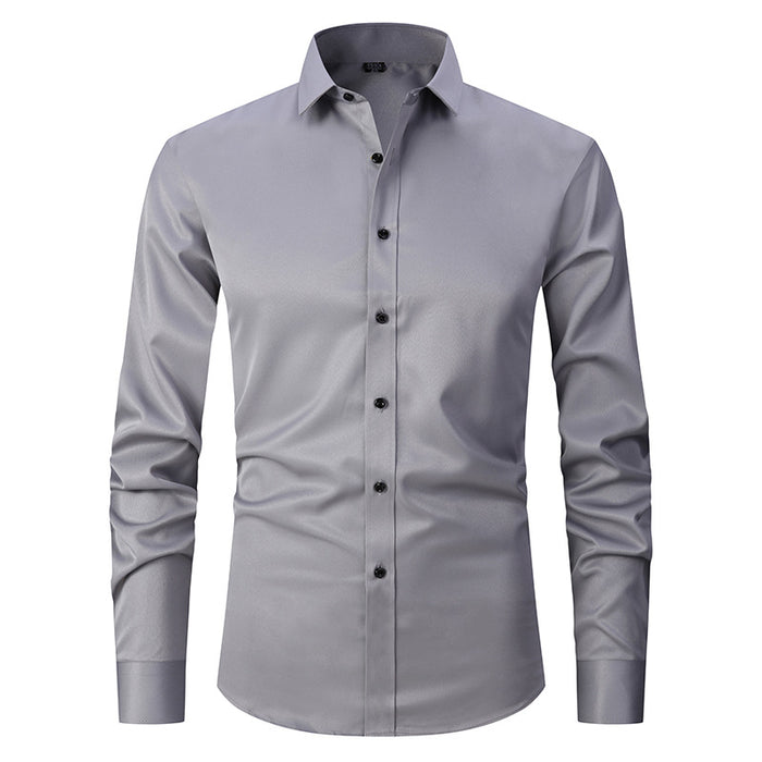 Men's Long Sleeve Stretch Shirt. Man Fashion Men Shirts Tops Slim Fit Solid Color Shirts