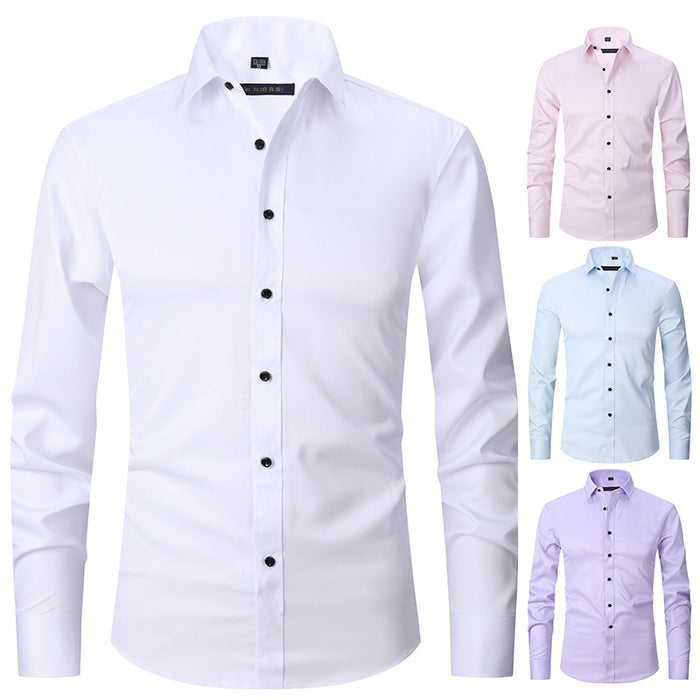 Men's Long Sleeve Stretch Shirt. Man Fashion Men Shirts Tops Slim Fit Solid Color Shirts