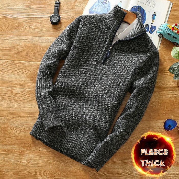 Men's Winter Fleece Thick Sweater. Half Zipper Turtleneck Warm Men Pullover Quality Male Slim Knitted Wool Sweaters