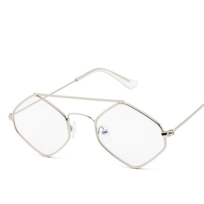 Diamond Fashion Women Men Sunglasses Retro Metal Double Beam Wild Eyeglasses Polygonal Ocean Glasses
