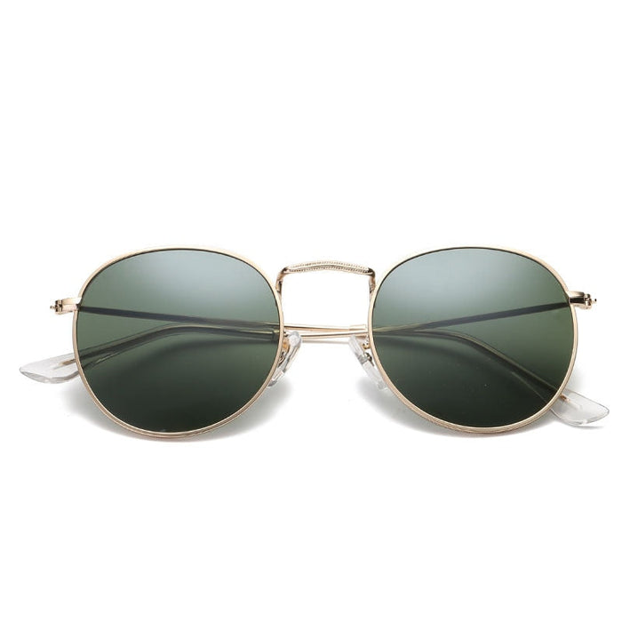 Metal Frame Women Sunglasses. Reflective Mirror Round Sun Glasses Coating Retro Trendy Eyewear