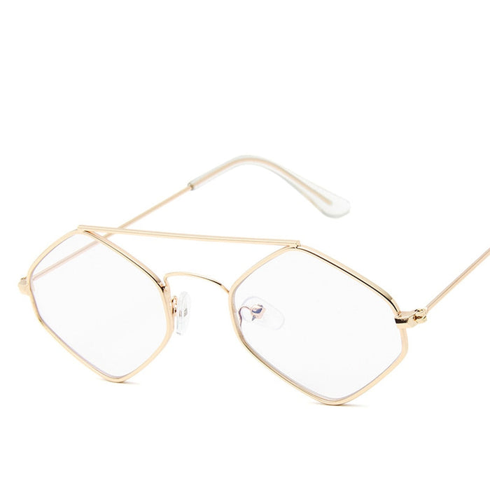 Diamond Fashion Women Men Sunglasses Retro Metal Double Beam Wild Eyeglasses Polygonal Ocean Glasses