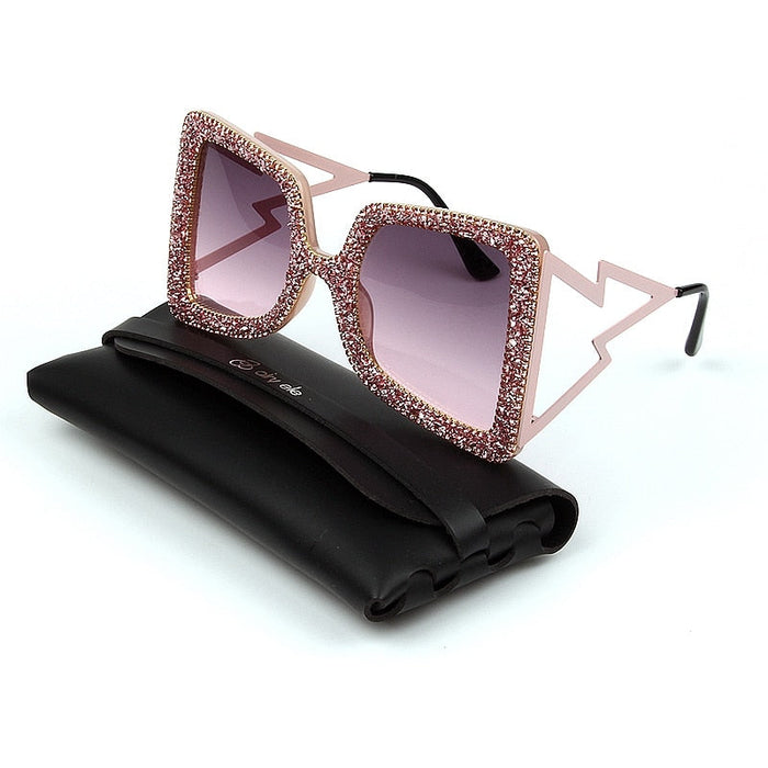 Oversize Women Sunglasses Fashion Shades UV400. Big Wide Temple Bling Stones Vintage Brand Glasses