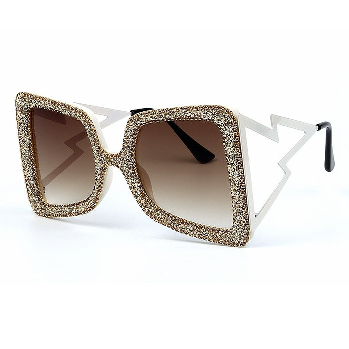 Oversize Sunglasses Women Fashion Shades UV400. Big Wide Temple Bling Stones Vintage Brand Glasses