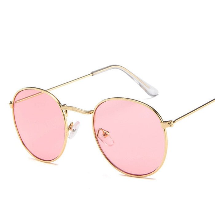 Metal Frame Women Sunglasses. Round Mirror Sun Glasses Coating Reflective Retro Trendy Eyewear