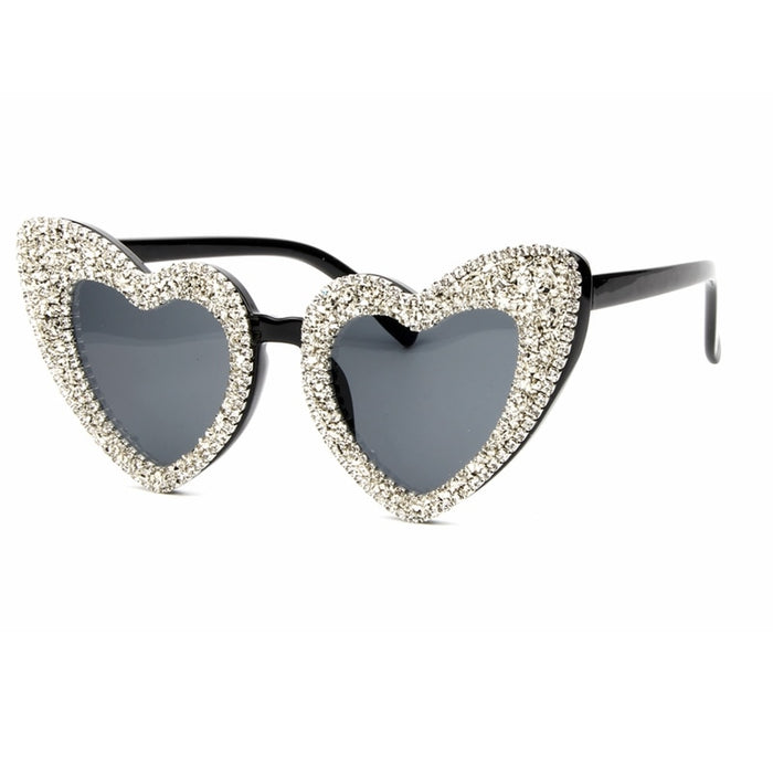 Love Heart Shape Luxury Retro Women Sunglasses. Gold Silver Gravel Sunglasses Summer Female Shades