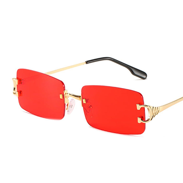 Men Women Rimless Narrow Sunglasses. Red Blue Black Rectangular Sun Glasses For Small Face