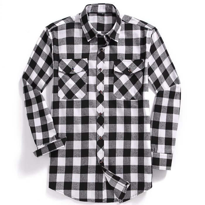 Long-Sleeved Men Casual Plaid Flannel Shirt. Two Chest Pocket Men's Design Fashion Printed-Button (USA SIZE S M L XL 2XL)