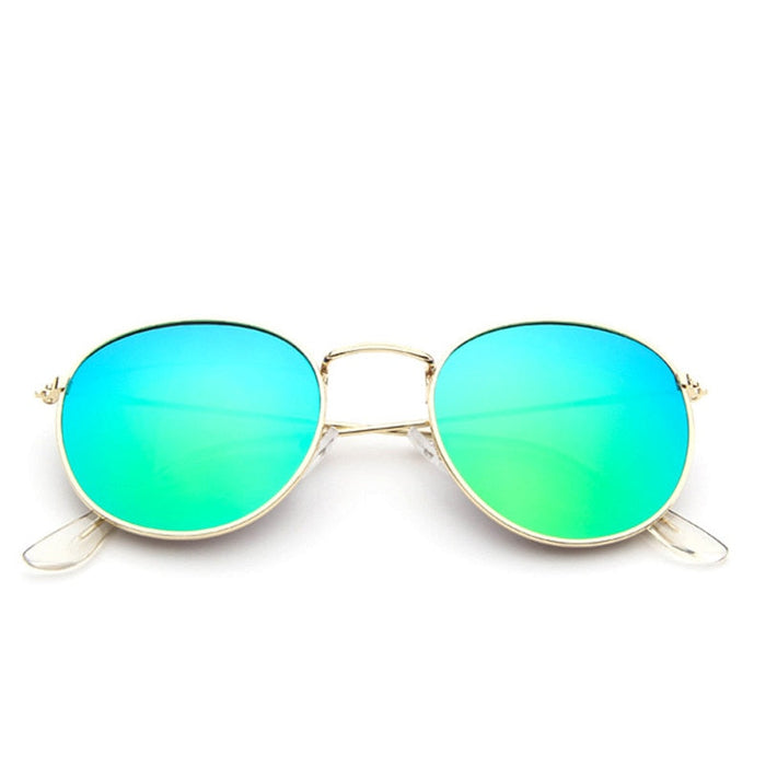 Metal Frame Women Sunglasses. Round Mirror Sun Glasses Coating Reflective Retro Trendy Eyewear