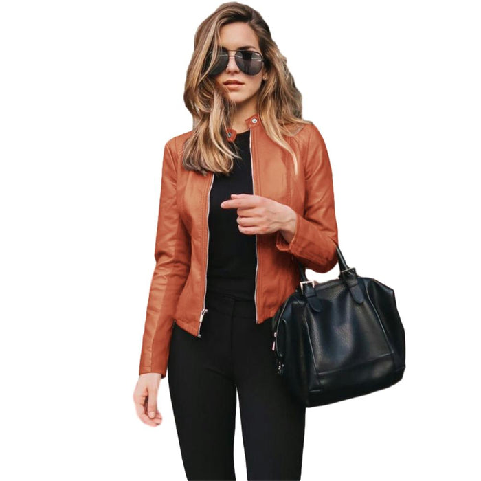 Women PU Leather Coat. Zipper Outwear Outfit Spring Autumn Woman Fashion Short Thin Female Jacket
