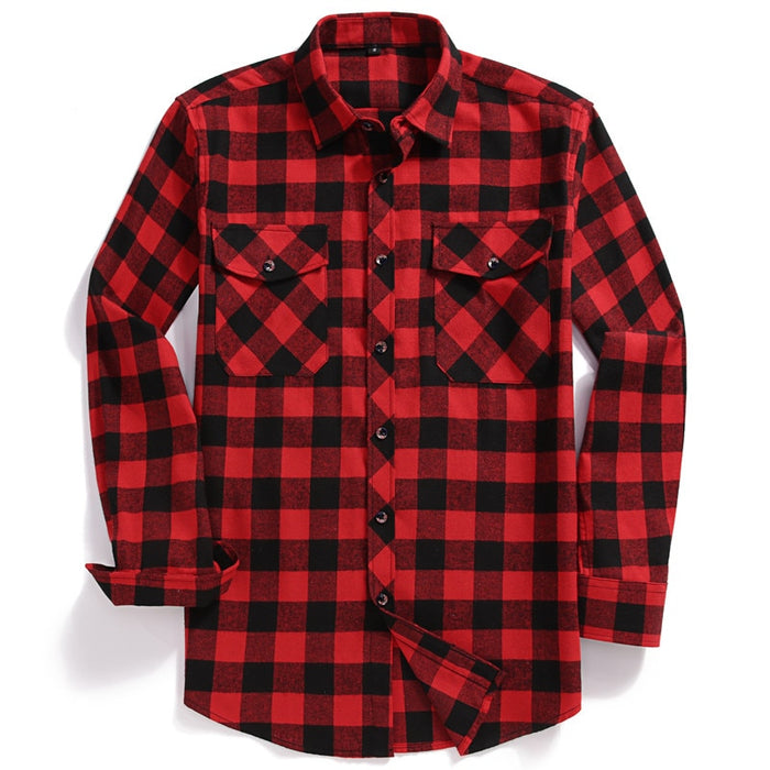 Long-Sleeved Men Casual Plaid Flannel Shirt. Two Chest Pocket Men's Design Fashion Printed-Button (USA SIZE S M L XL 2XL)