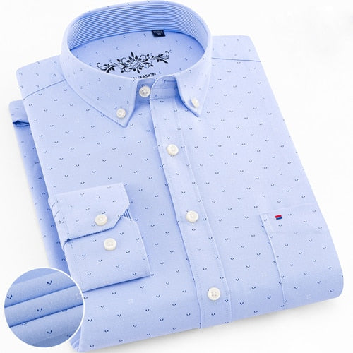 Men's Long Sleeve Solid Oxford Shirts. Men Casual Regular-fit Single Patch Pocket Button Down Thick Plaid Checked Striped Tops Shirt