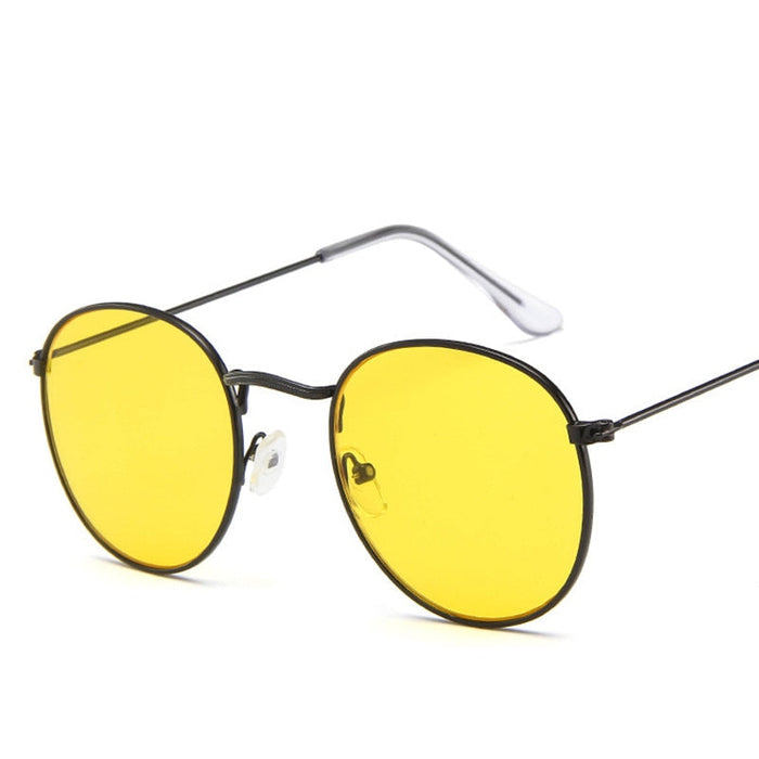 Metal Frame Women Sunglasses. Reflective Mirror Round Sun Glasses Coating Retro Trendy Eyewear