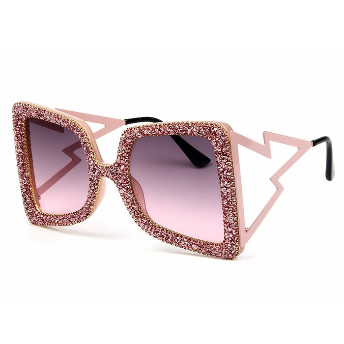 Oversize Women Sunglasses Fashion Shades UV400. Big Wide Temple Bling Stones Vintage Brand Glasses