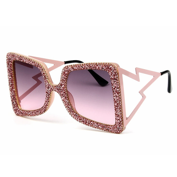 Oversize Sunglasses Women Fashion Shades UV400. Big Wide Temple Bling Stones Vintage Brand Glasses