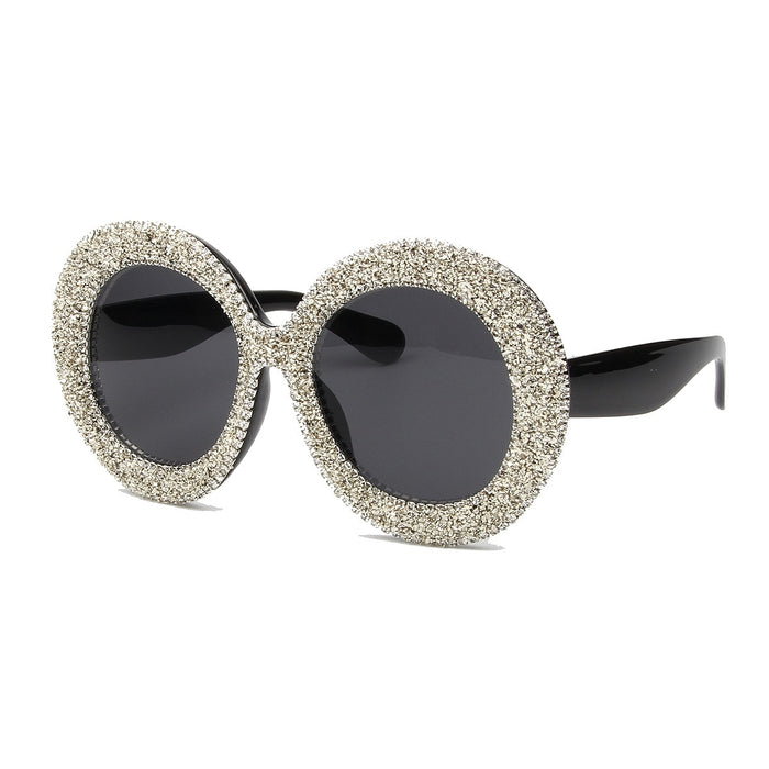 Oversized Luxury Women Sunglasses. Vintage Rhinestones Sun Glasses Round Frame Gradient Mirror Shades