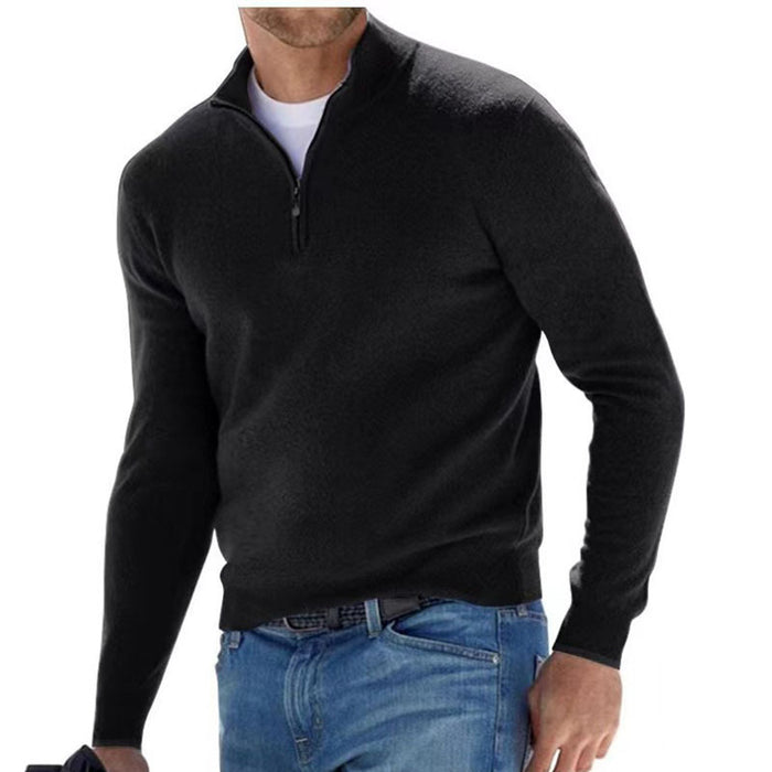Autumn Long-sleeved V-neck Fleece Zipper Men's Casual Top Polo Shirt Hot Sales