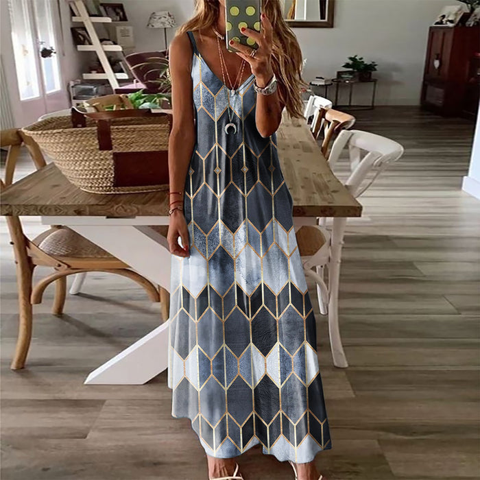 Women's Loose Straps Printed Vest Long Dress Clothing Amazon Wish Hot Selling