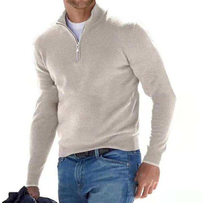 Autumn Long-sleeved V-neck Fleece Zipper Men's Casual Top Polo Shirt Hot Sales