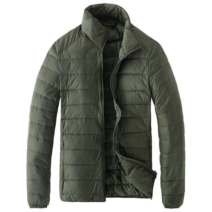 Men Ultra Light White Duck Down Jacket Amazon Best Sellers, Thin Stand Collar Solid Color Simple Autumn Winter Outwear