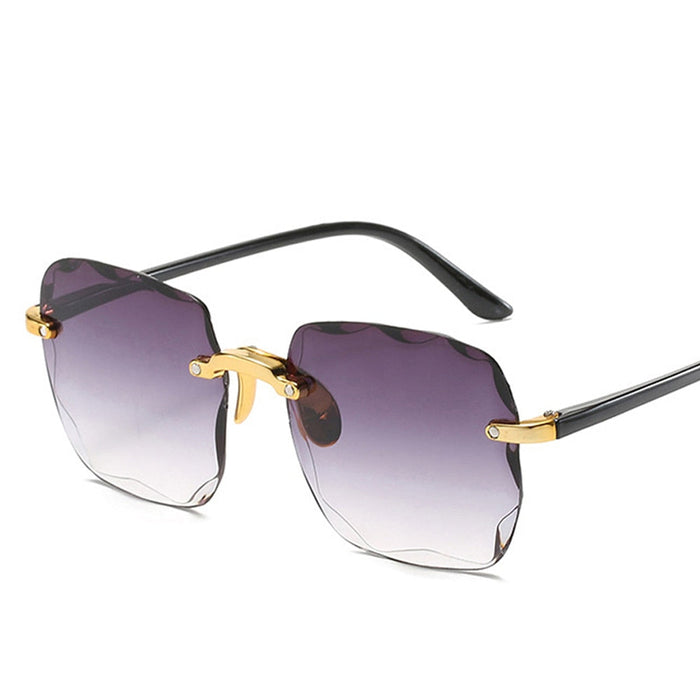 Women Square Rimless Sunglasses. Luxury Fashion Oversized Sun Glasses Female Retro Pink Black Gradient Mirror