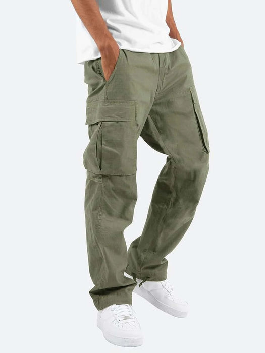 Men's Fashion Spring and Summer Drawstring Multi-Pocket Casual Pants