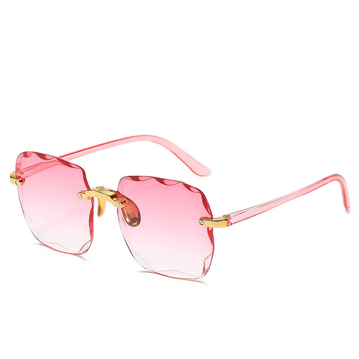 Women Rimless Square Sunglasses. Luxury Fashion Oversized Sun Glasses Female Retro Pink Black Gradient Mirror