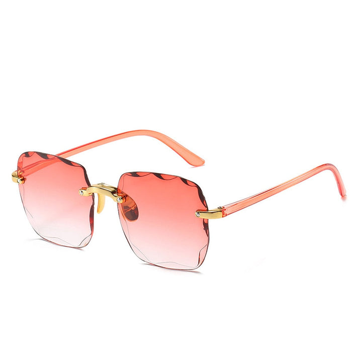 Women Square Rimless Sunglasses. Luxury Fashion Oversized Sun Glasses Female Retro Pink Black Gradient Mirror