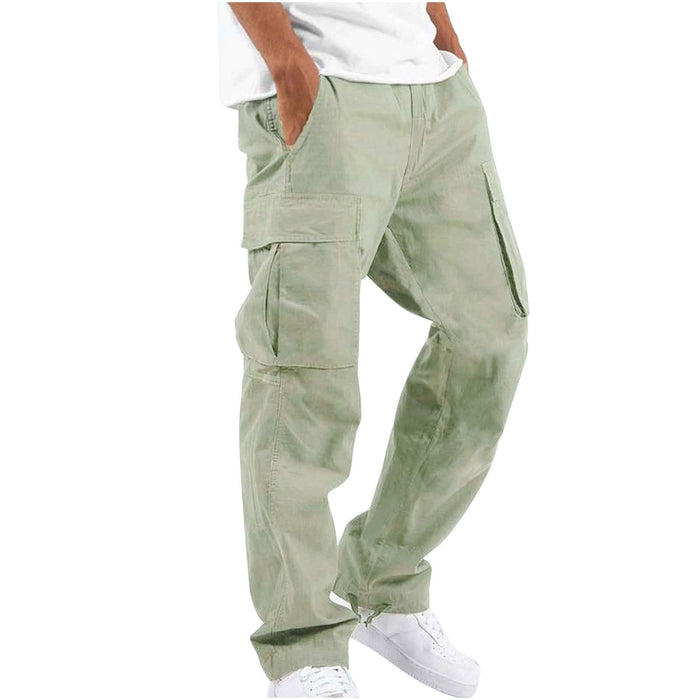 Men's Fashion Spring and Summer Drawstring Multi-Pocket Casual Pants