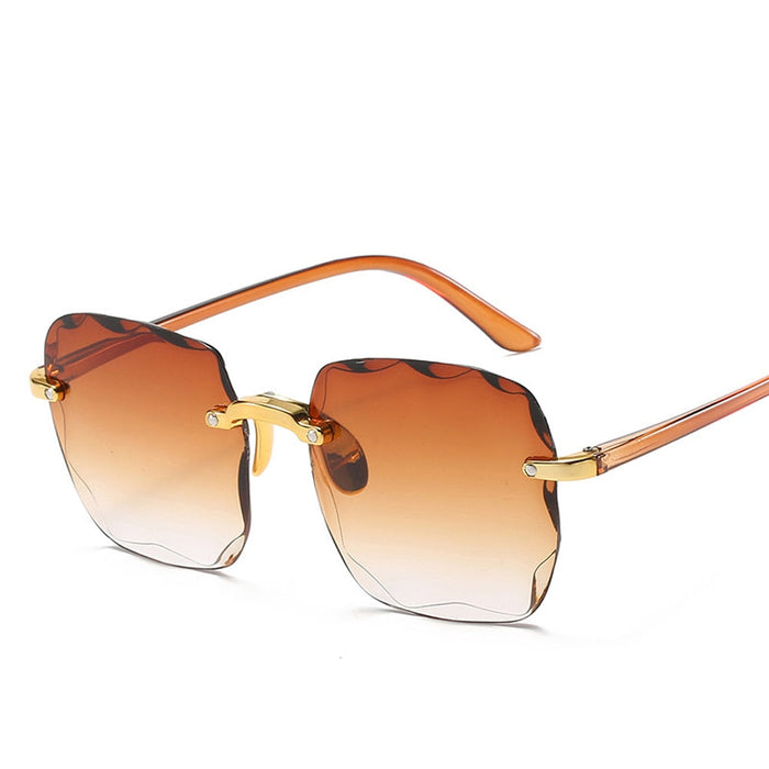 Women Rimless Square Sunglasses. Luxury Fashion Oversized Sun Glasses Female Retro Pink Black Gradient Mirror