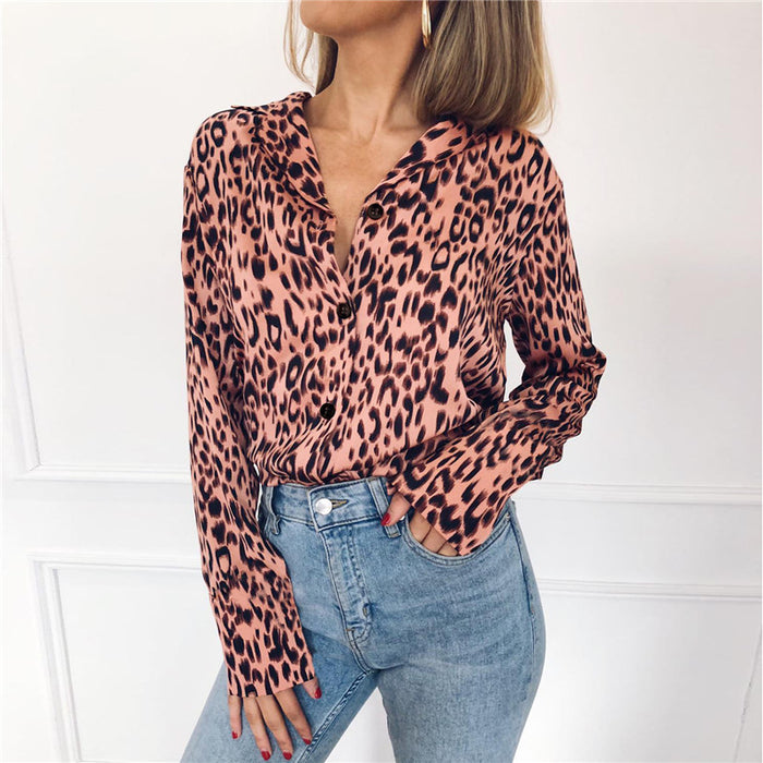 Long Sleeve Autumn Women Blouses. Leopard Blouse Turn Down Collar Lady Office Shirt Loose Tops Plus Size Blusas Chemisier