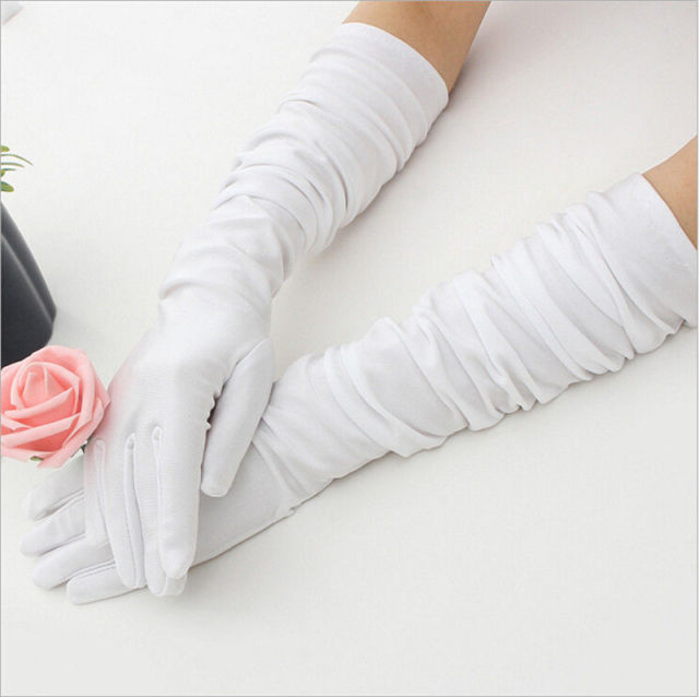 Satin Finger Long Women Gloves. Classic Adult Black White Red Grey Skin Opera/Elbow/Wrist Stretch Flapper Gloves Matching Costume