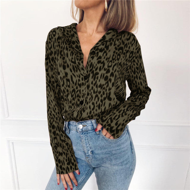 Long Sleeve Autumn Women Blouses. Leopard Blouse Turn Down Collar Lady Office Shirt Loose Tops Plus Size Blusas Chemisier